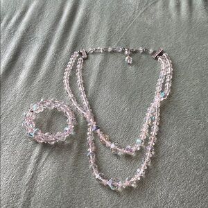 Repaired AB Crystal Beaded Necklace and Bracelet Set